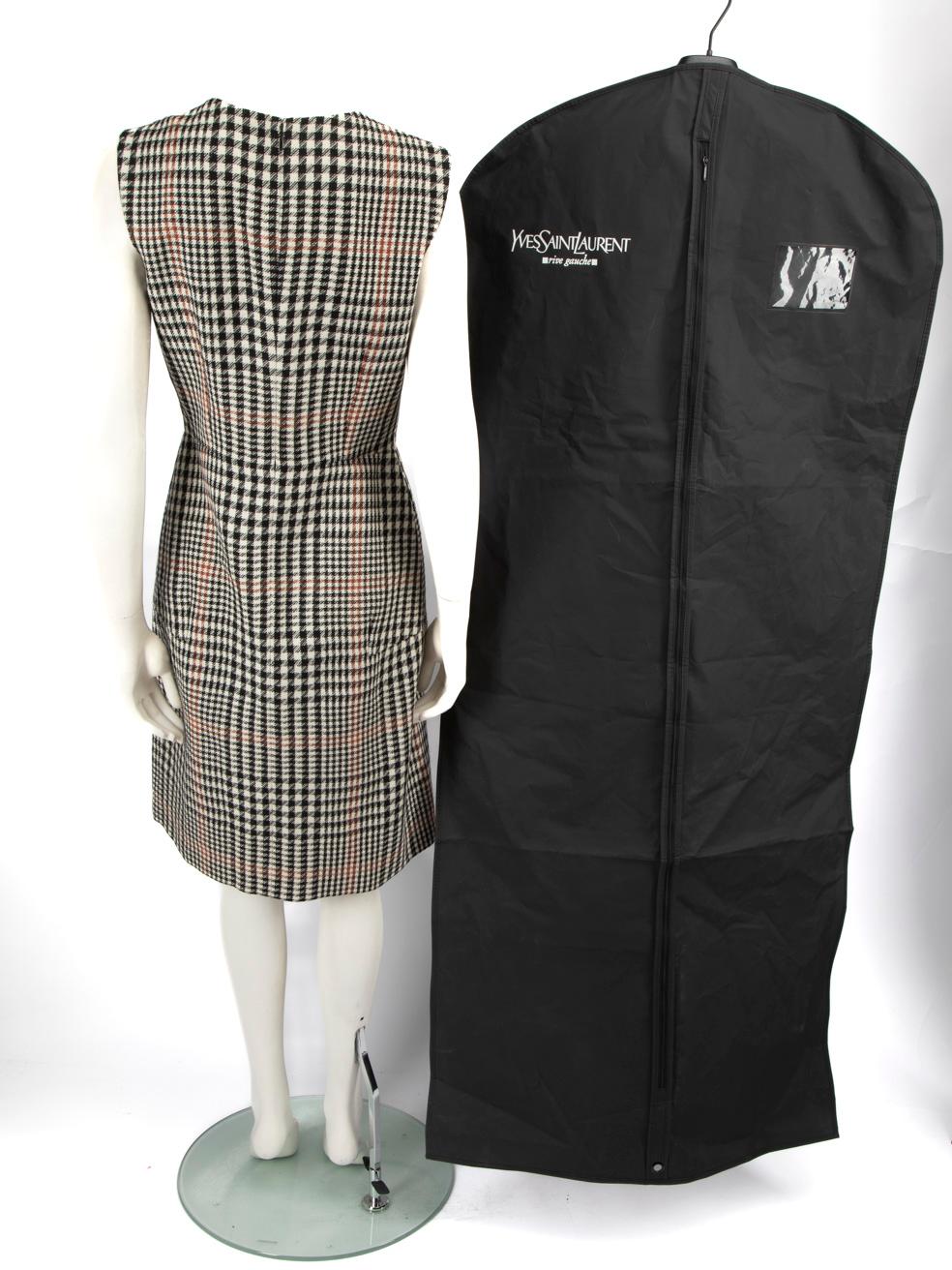 Gray Saint Laurent Checkered Wool Knee Length Dress Size M For Sale