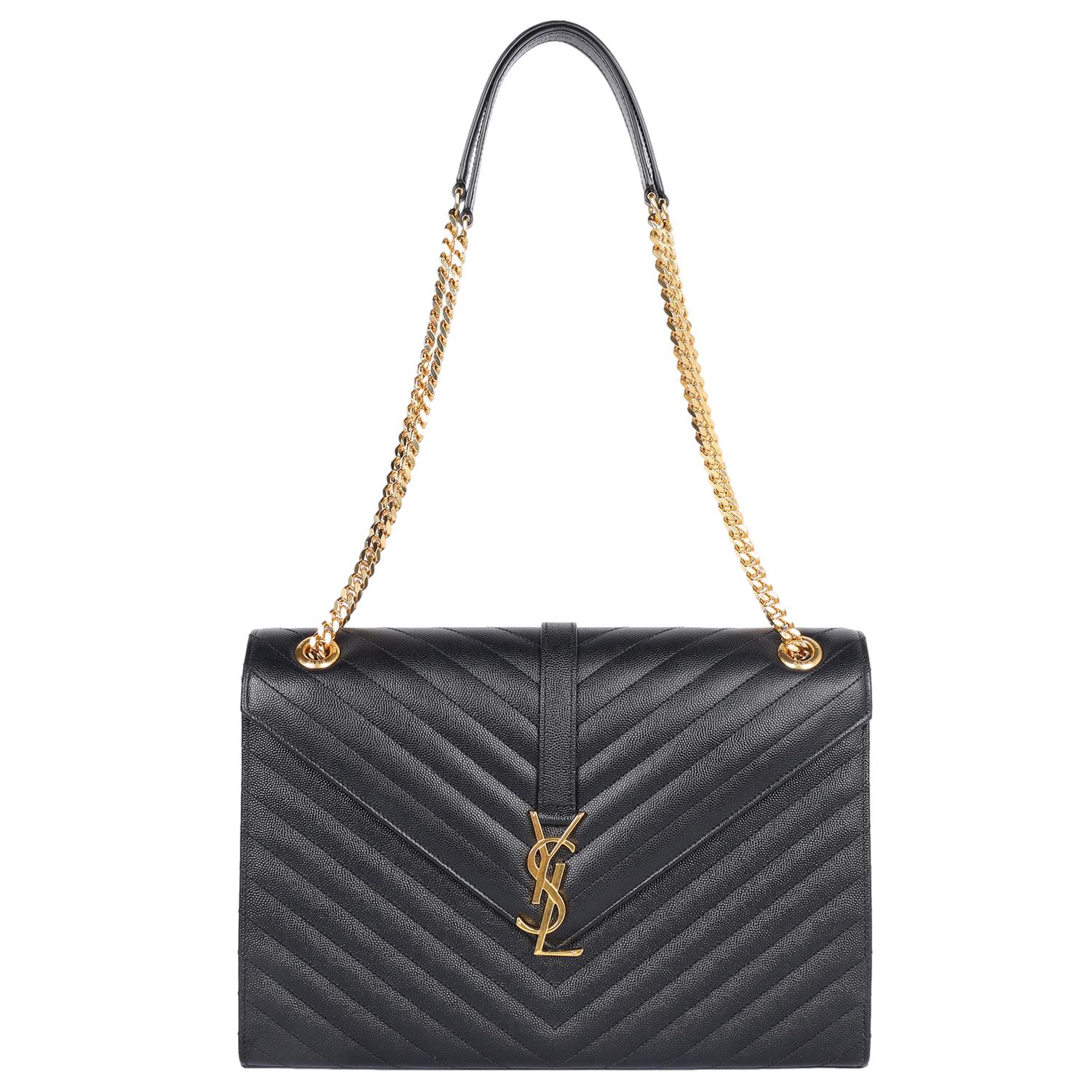 SAINT LAURENT Busta Chevron Grande Nero in vendita 6