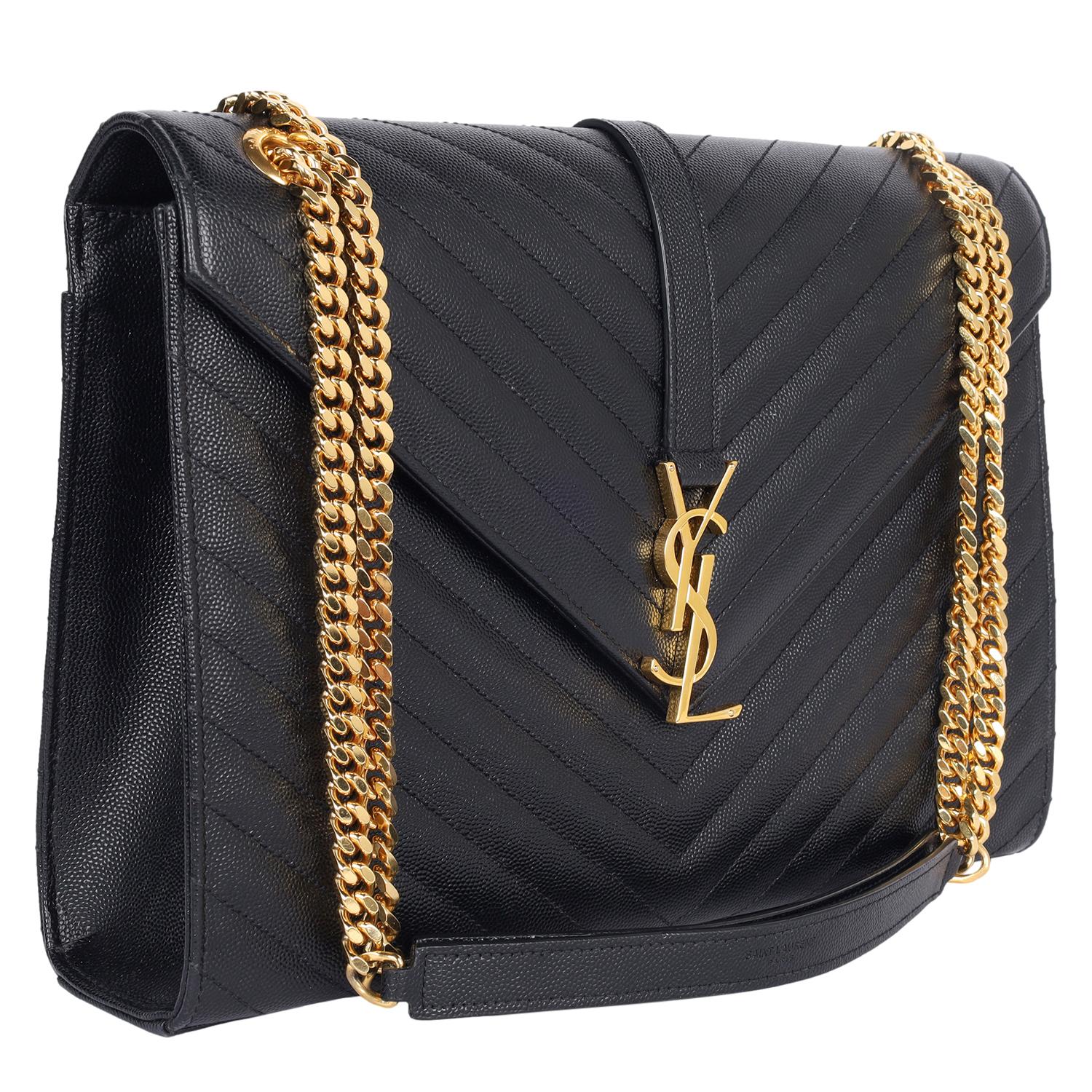 SAINT LAURENT Busta Chevron Grande Nero in vendita 1