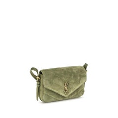 Saint Laurent Chevron-Quilted Suede Shoulder Bag — Green