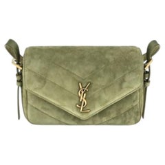 Saint Laurent Chevron-Quilted Suede Shoulder Bag — Green