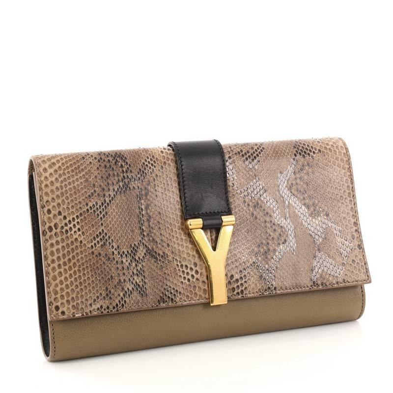 Brown Saint Laurent Chyc Clutch Python and Leather