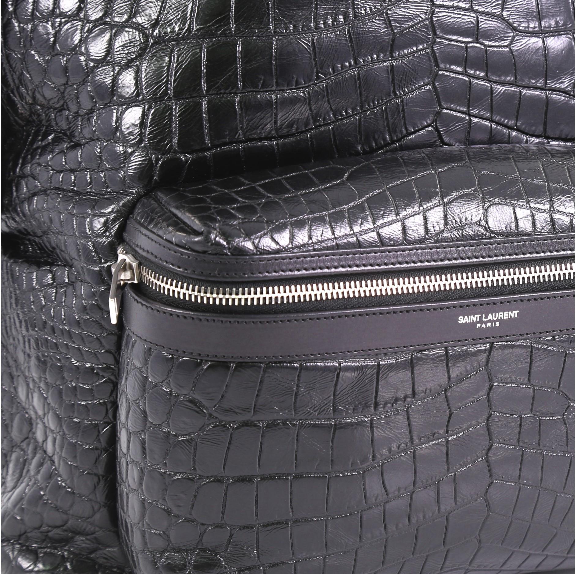 Black Saint Laurent City Backpack Crocodile Embossed Leather Medium