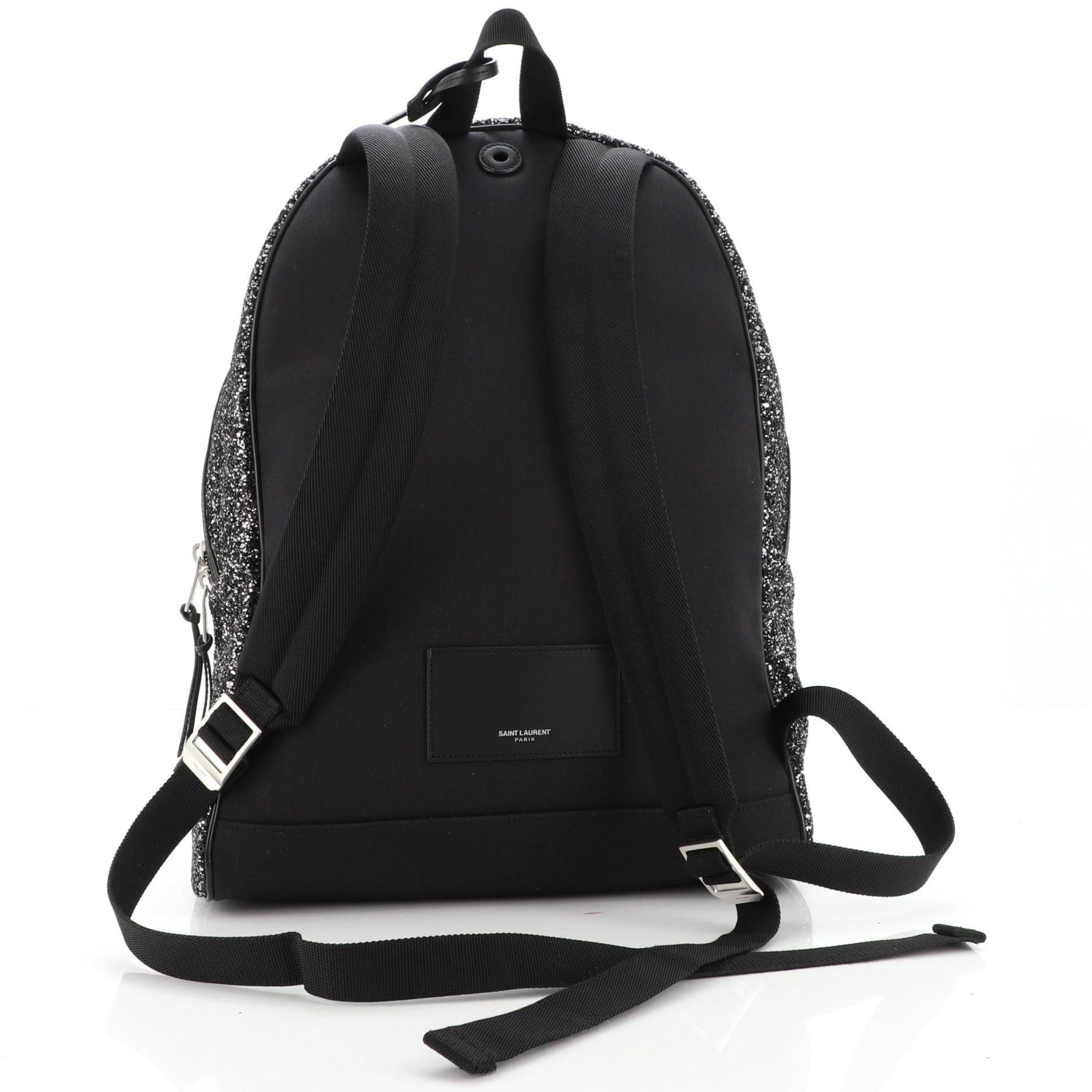 Saint Laurent City Rucksack aus Segeltuch mit Glitzer Medium (Schwarz)