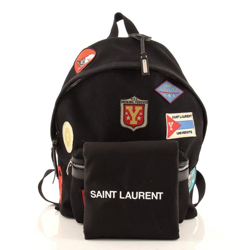 Saint Laurent City Backpack Patch Embellished Canvas Medium