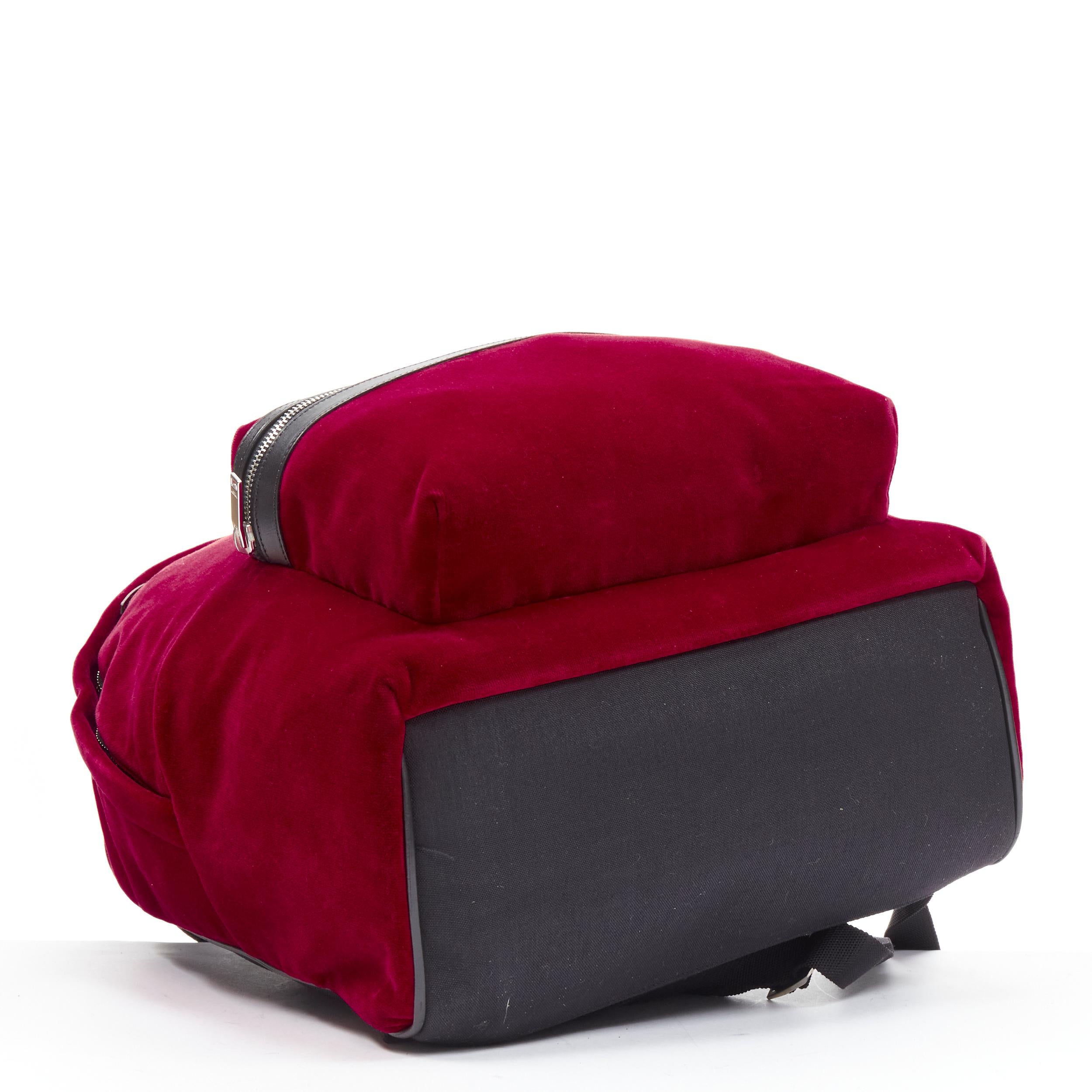 Red SAINT LAURENT City red velvet black leather trim backpack For Sale