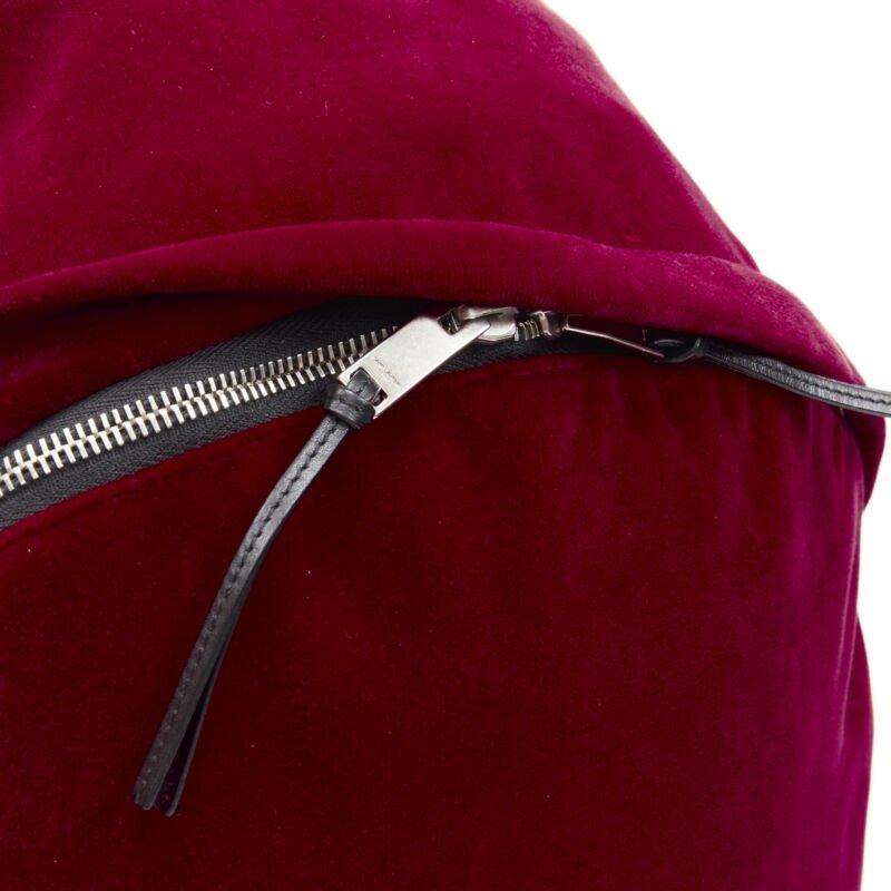 SAINT LAURENT City red velvet black leather trim backpack 2