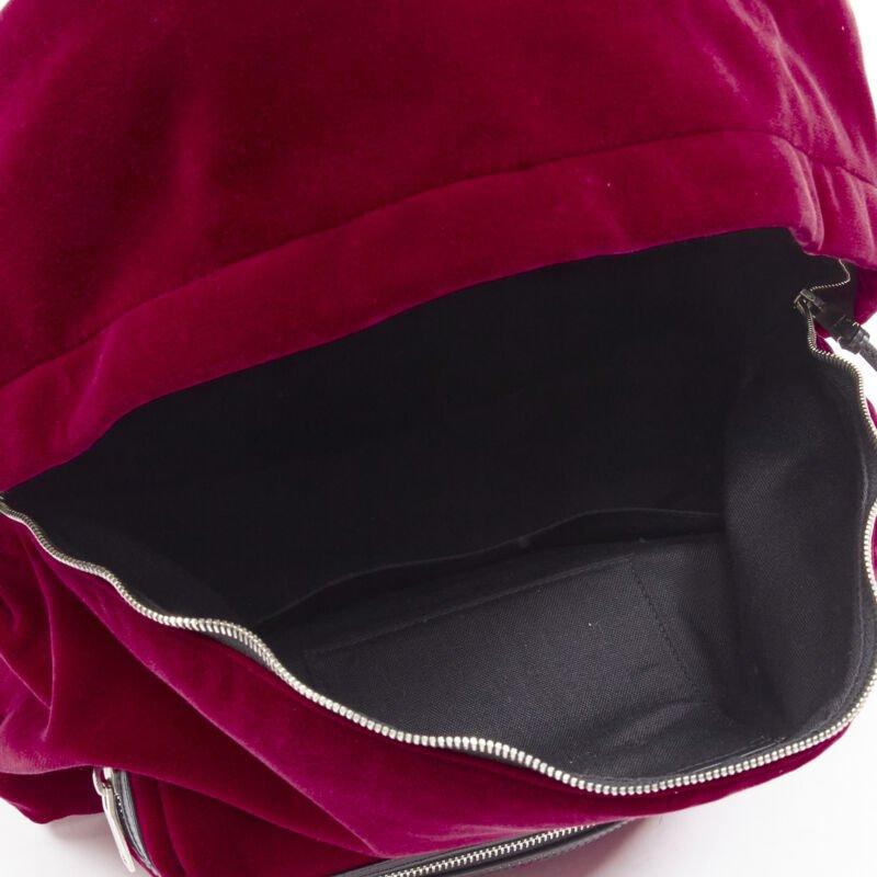 SAINT LAURENT City red velvet black leather trim backpack 3