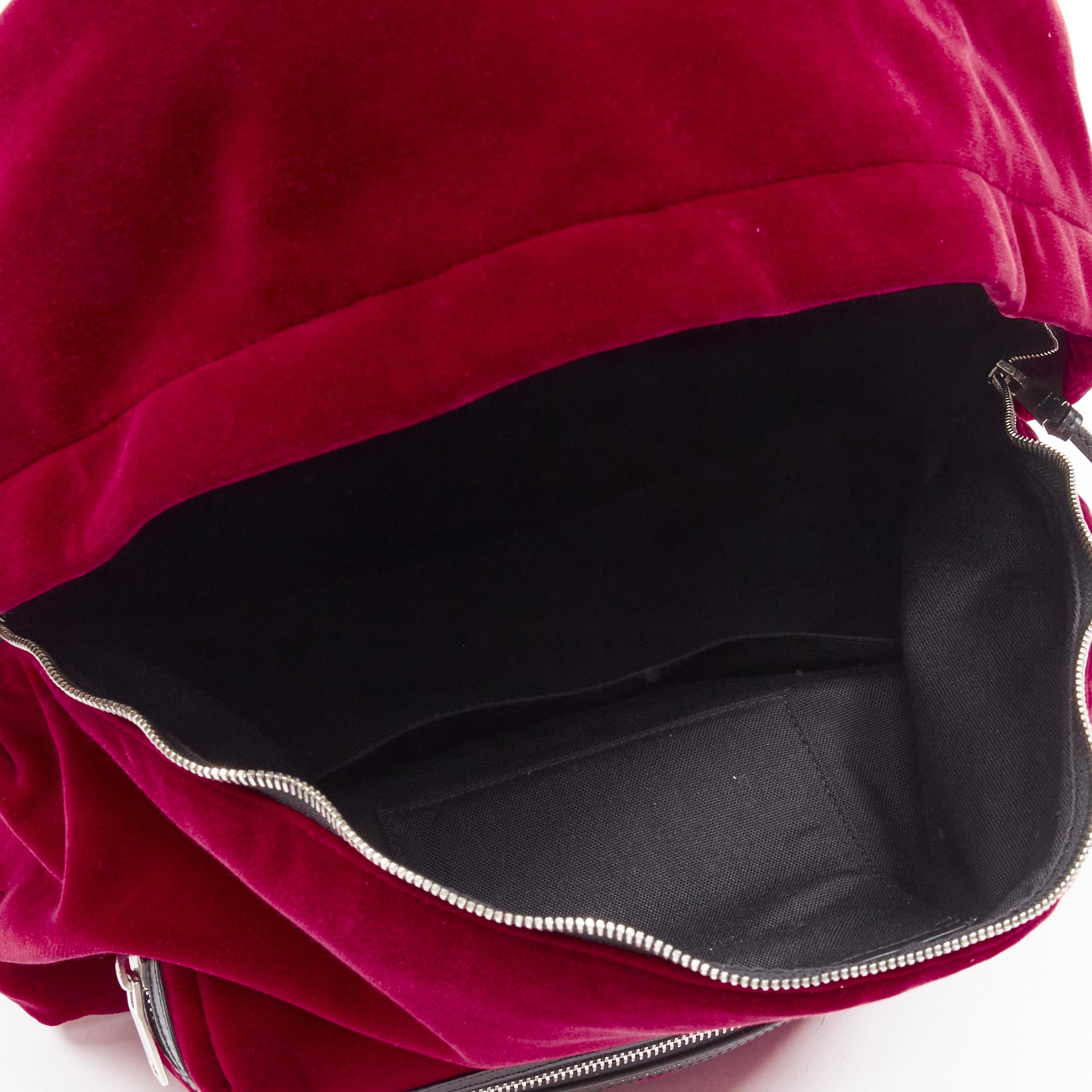 SAINT LAURENT City red velvet black leather trim backpack For Sale 1