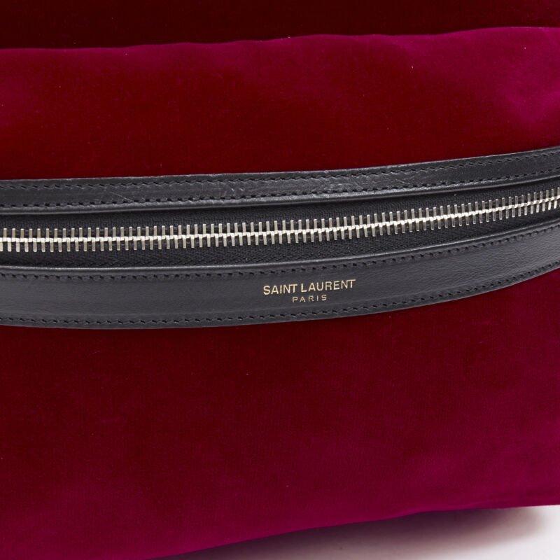 SAINT LAURENT City red velvet black leather trim backpack 4