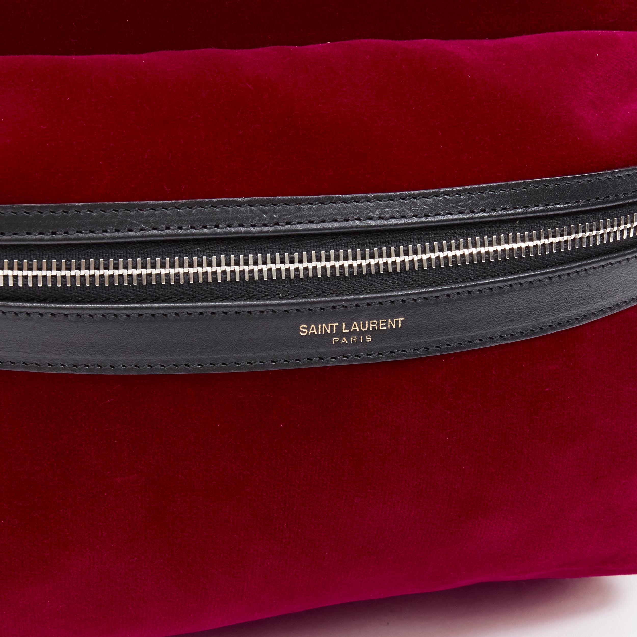 SAINT LAURENT City red velvet black leather trim backpack For Sale 2