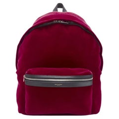 SAINT LAURENT City Rucksack aus rotem Samt mit schwarzem Lederbesatz