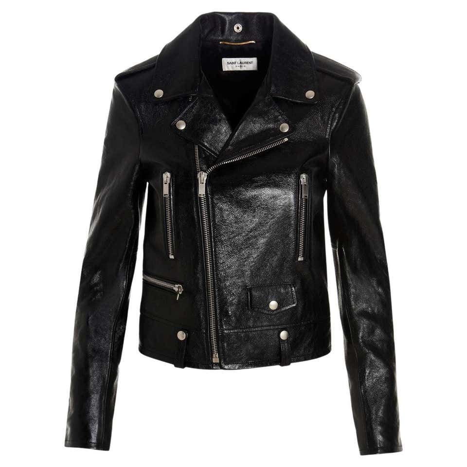 Saint Laurent Mens Classic Black Leather Motorcycle Biker Jacket Size ...
