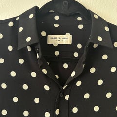 Saint Laurent Classic Collar Silk Crepe Polka Dot Shirt FR 36 '15 Hedi Slimane