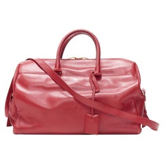 SAINT LAURENT Classic Duffle 6 red leahter top handle shoulder strap boston bag