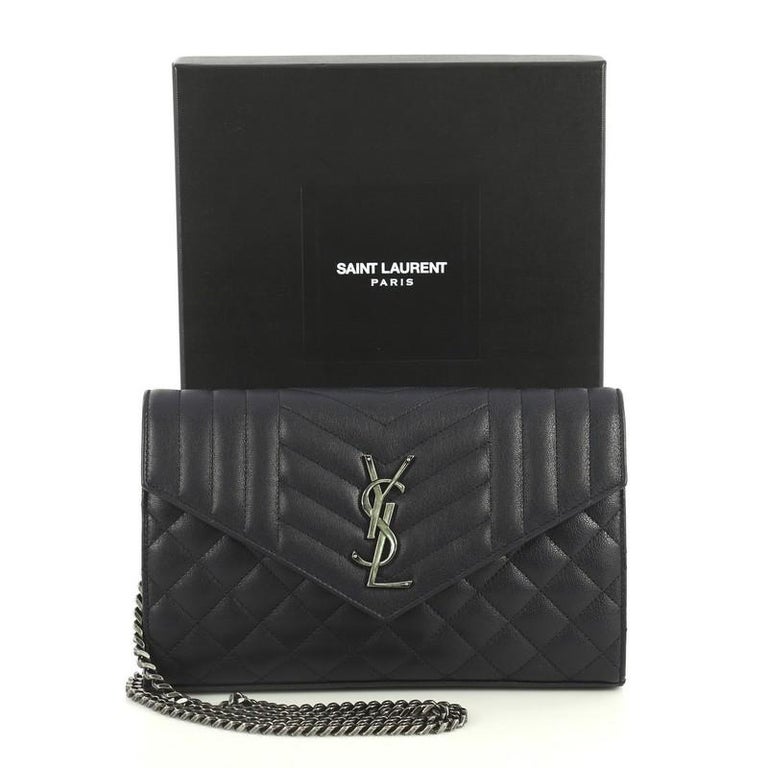 Saint Laurent Classic Monogram Chain Wallet Mixed Matelasse Leather