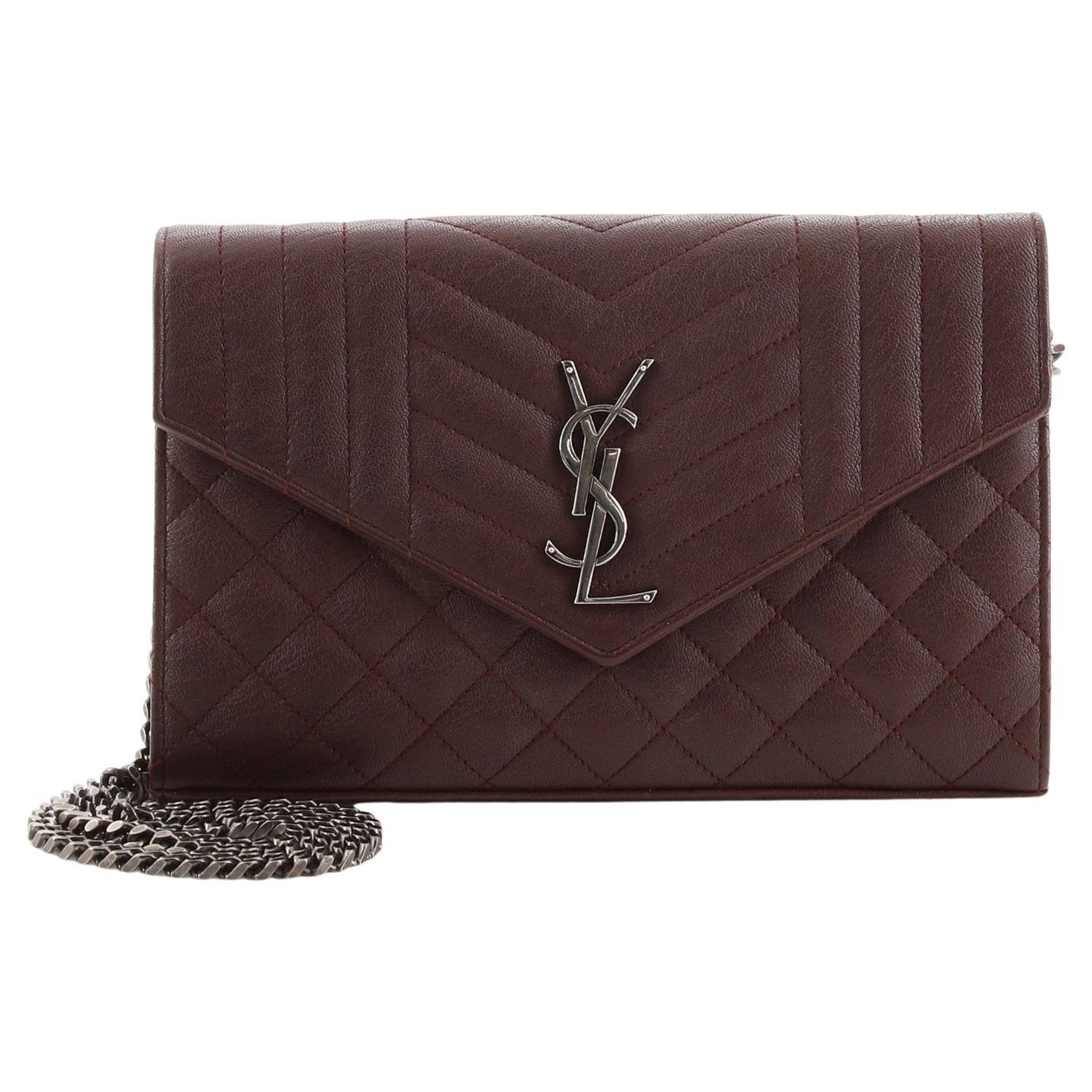 Saint Laurent Classic Monogram Chain Wallet Mixed Matelasse Leather Medium