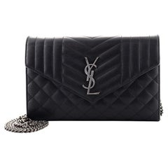 Saint Laurent Classic Monogram Chain Wallet Mixed Matelasse Leather Medium