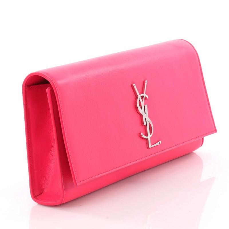 Pink Saint Laurent Classic Monogram Clutch Leather Long