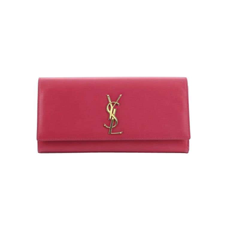 YVES SAINT LAURENT pink leather Y Clutch Bag For Sale at 1stdibs