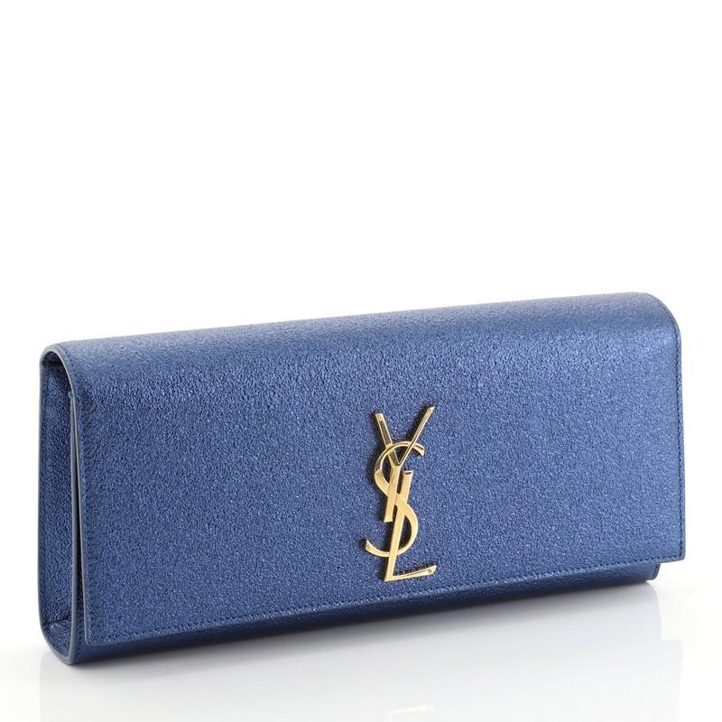 Purple Saint Laurent Classic Monogram Clutch Metallic Calfskin Long