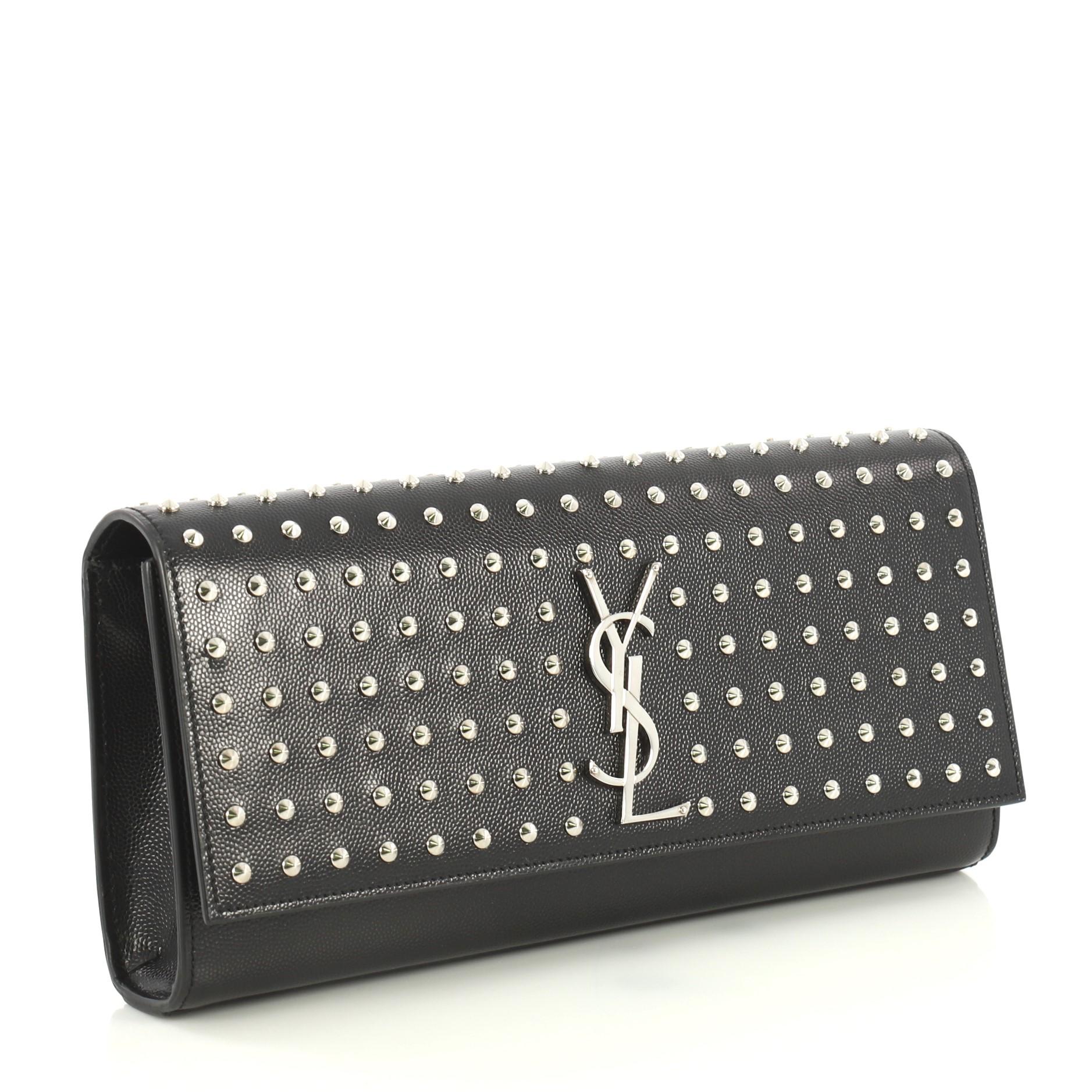 Black Saint Laurent Classic Monogram Clutch Studded Leather Long