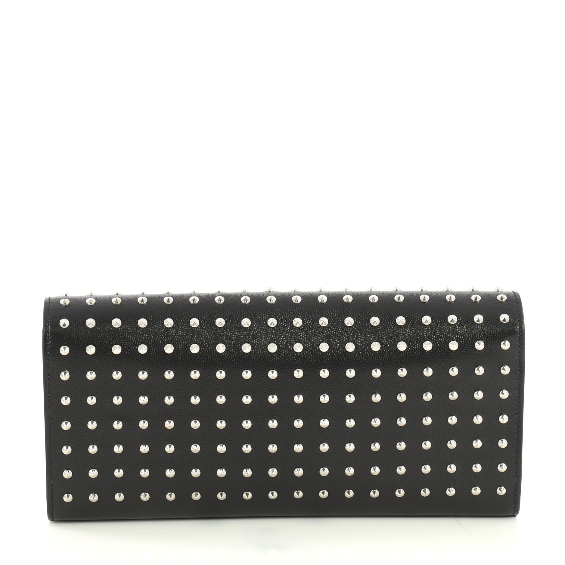 Saint Laurent Classic Monogram Clutch Studded Leather Long In Fair Condition In NY, NY
