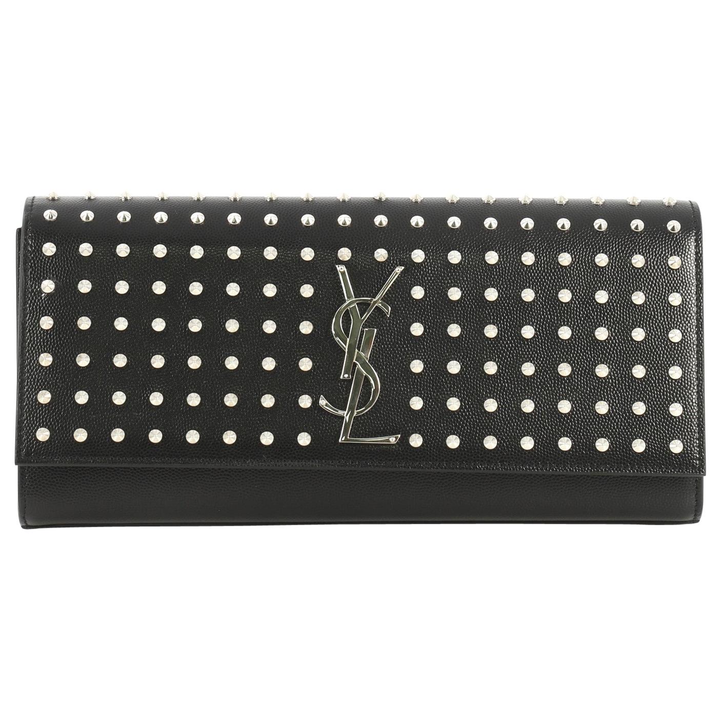 Saint Laurent Classic Monogram Clutch Studded Leather Long