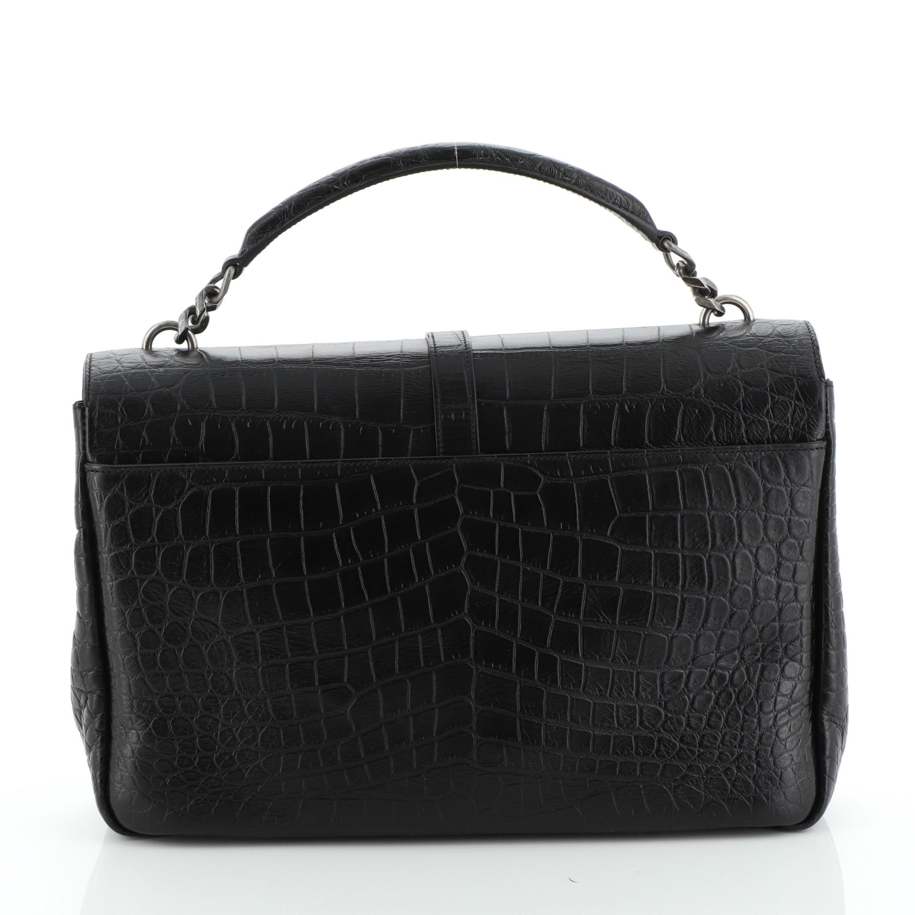 Black Saint Laurent Classic Monogram College Bag Crocodile Embossed Leather Large