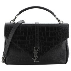 Saint Laurent Classic Monogram College Bag Crocodile Embossed Leather Large