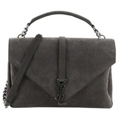 Saint Laurent Classic Monogram College Bag Crocodile Embossed Nubuck Large