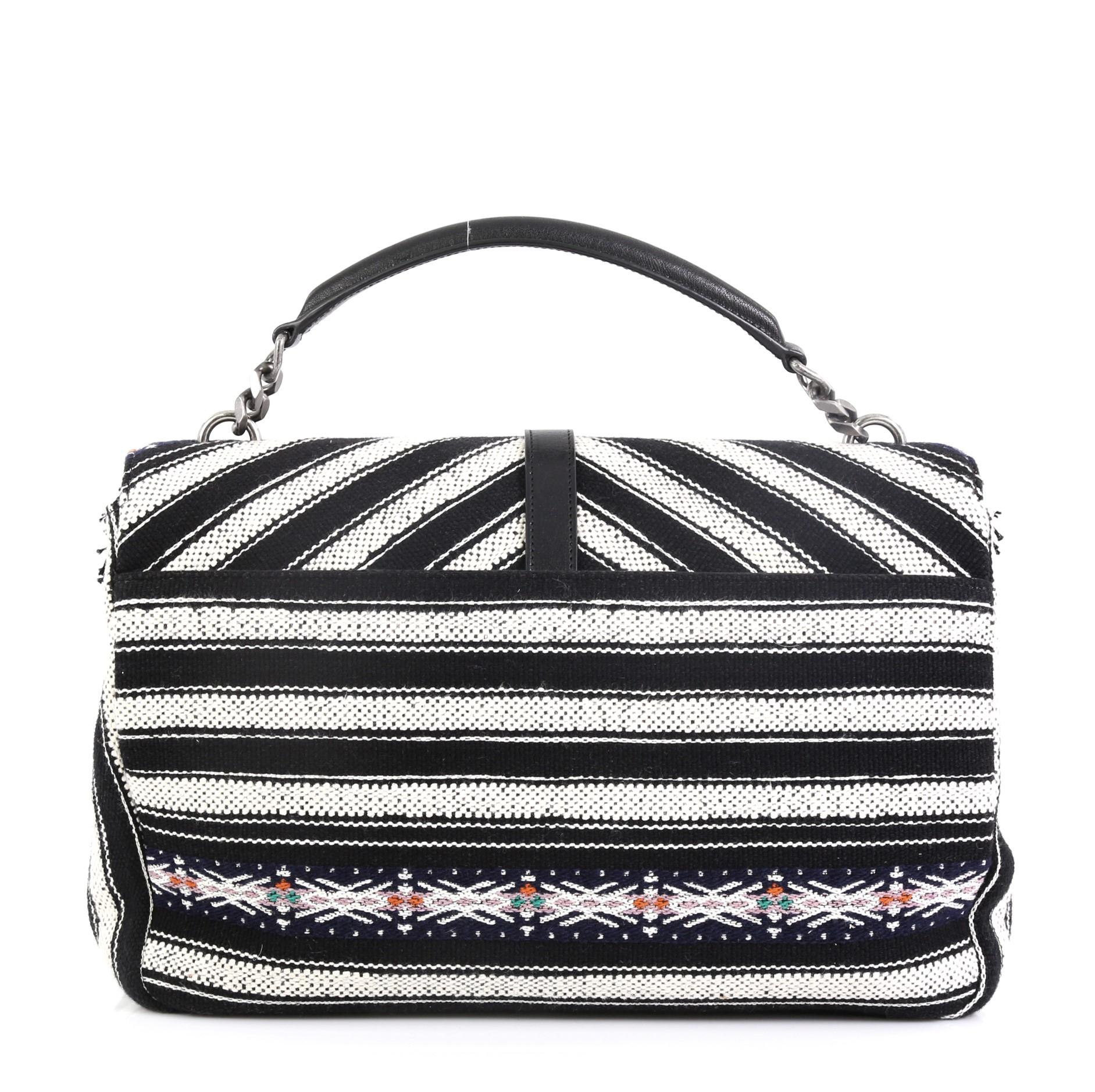 Black Saint Laurent Classic Monogram College Bag Fringe Canvas with Sequins Large