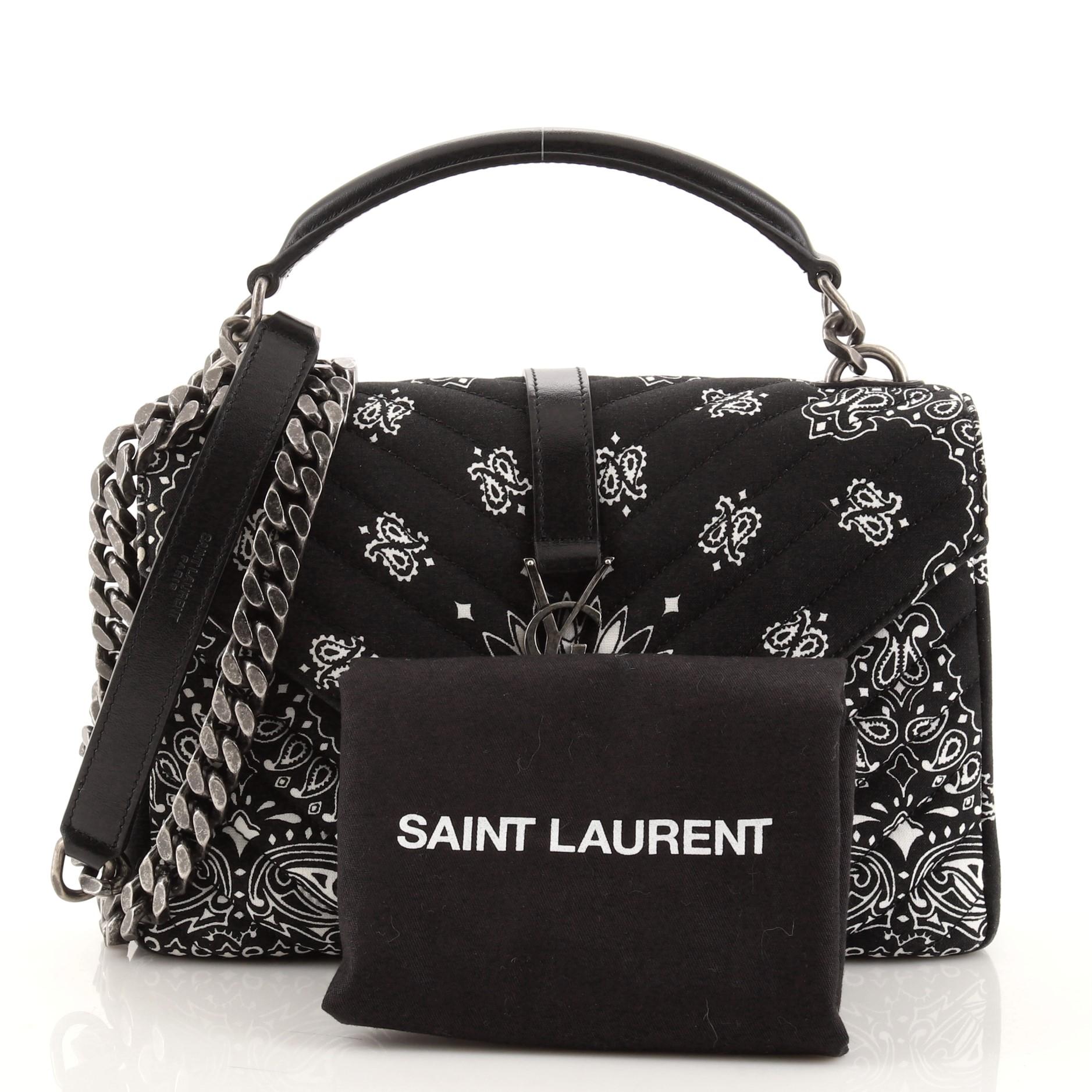 Saint Laurent Classic Monogram College Bag Matelasse Chevron Bandana Canvas