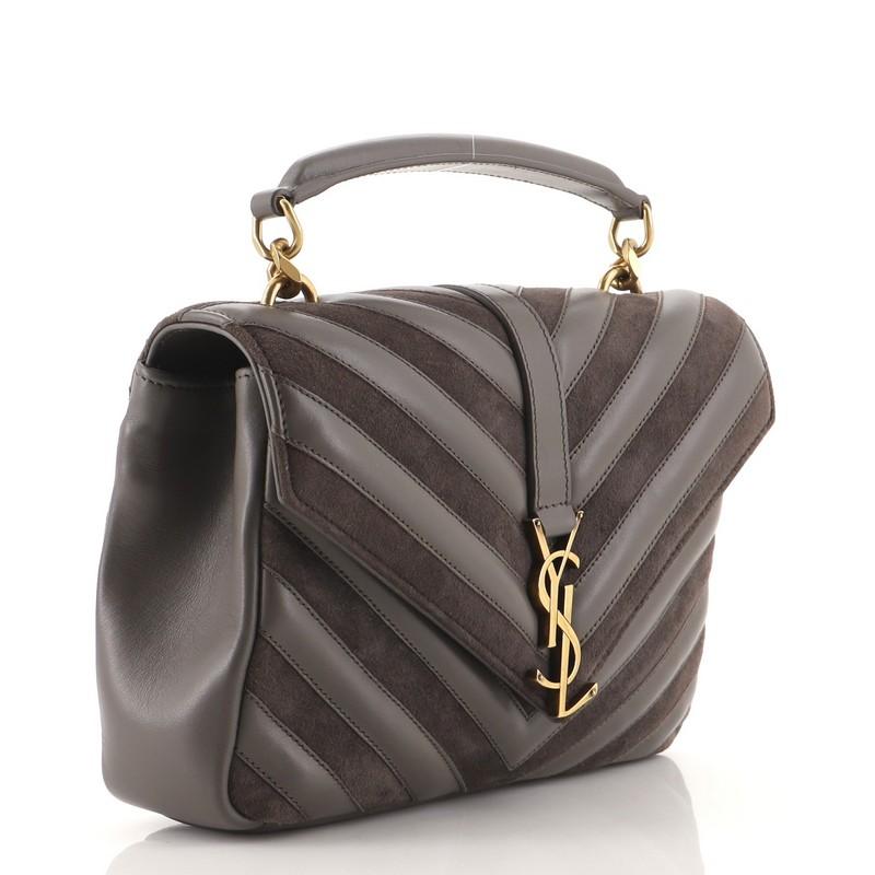 Saint Laurent Classic Monogram College Bag Matelasse Chevron-Leder und Wildleder (Schwarz)