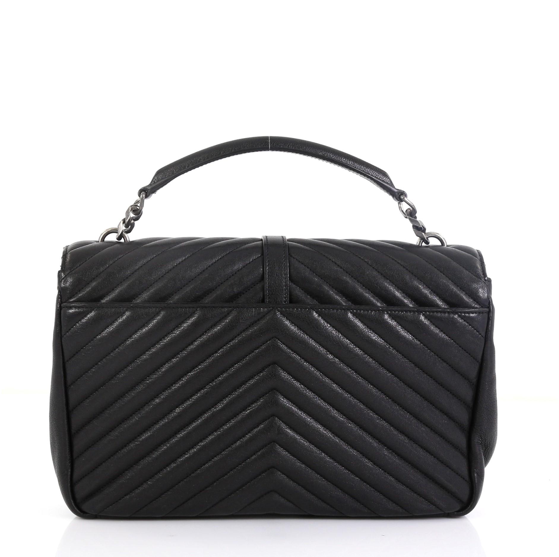 Black Saint Laurent Classic Monogram College Bag Matelasse Chevron Leather Large