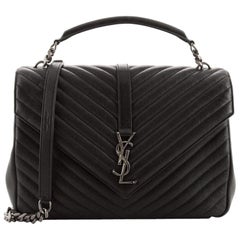 Saint Laurent Classic Monogram College Bag Matelasse Chevron Leather Large