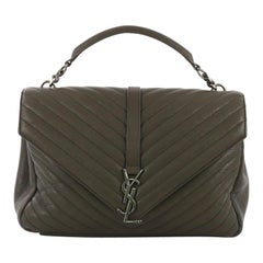 Saint Laurent Classic Monogram College Bag Matelasse Chevron Leather Large