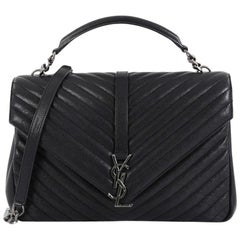 SAINT LAURENT YSL SAC College Bag Chevron Monogram Medium- Black- Avec Tass