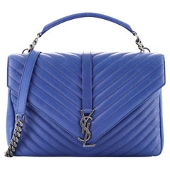 Saint Laurent Classic Monogram College Bag Matelasse Chevron Leather Large