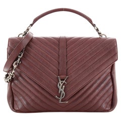 Saint Laurent Classic Monogram College Bag Matelasse Chevron Leather Large