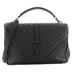 Saint Laurent Classic Monogram College Bag Matelasse Chevron Leather Large