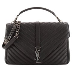 Saint Laurent Classic Monogram College Bag Matelasse Chevron Leather Large