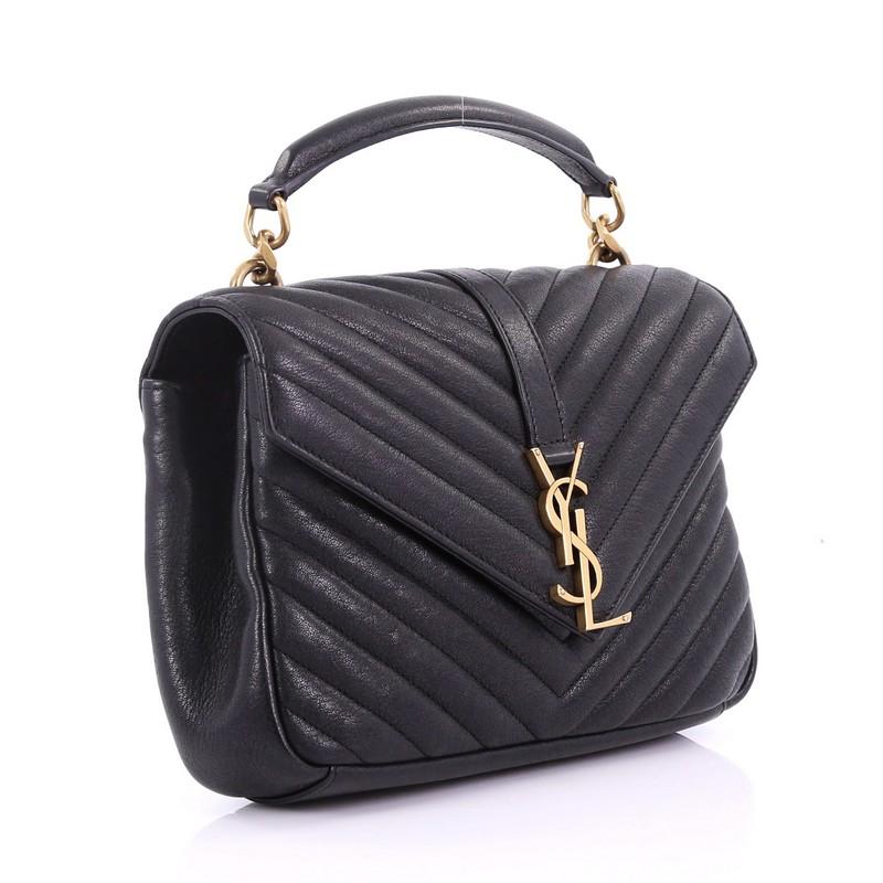 Black Saint Laurent Classic Monogram College Bag Matelasse Chevron Leather Medium