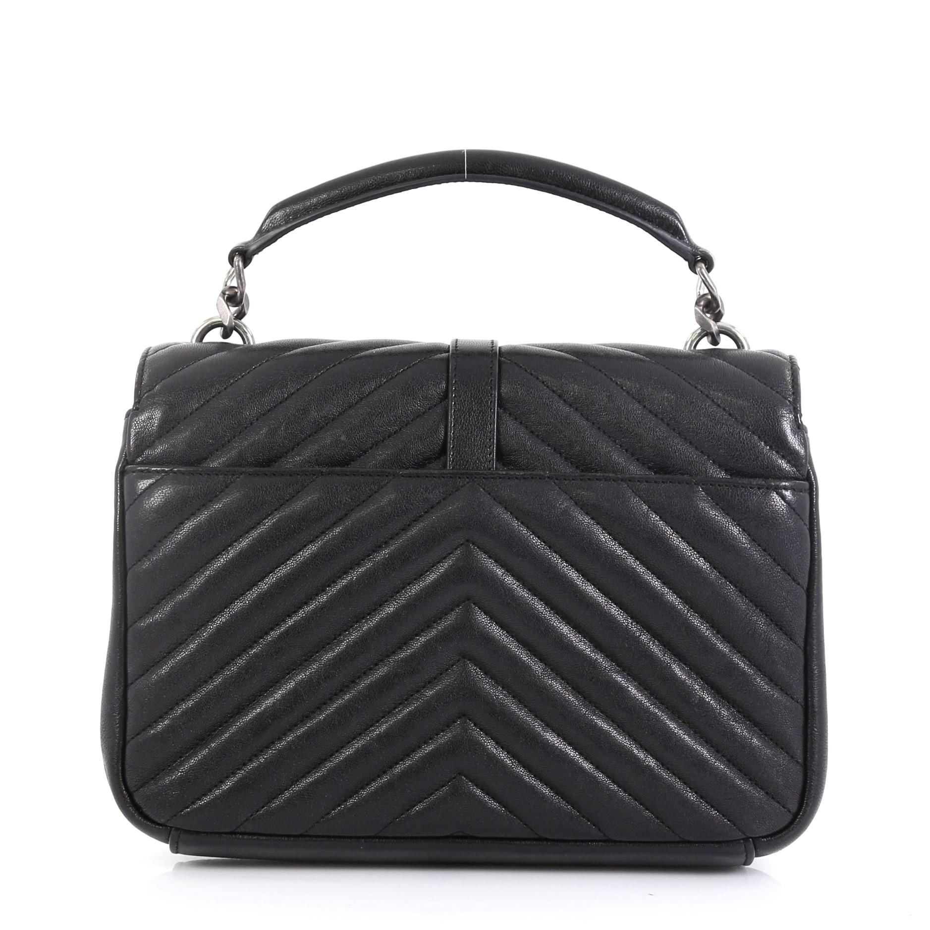 Black Saint Laurent Classic Monogram College Bag Matelasse Chevron Leather Medium