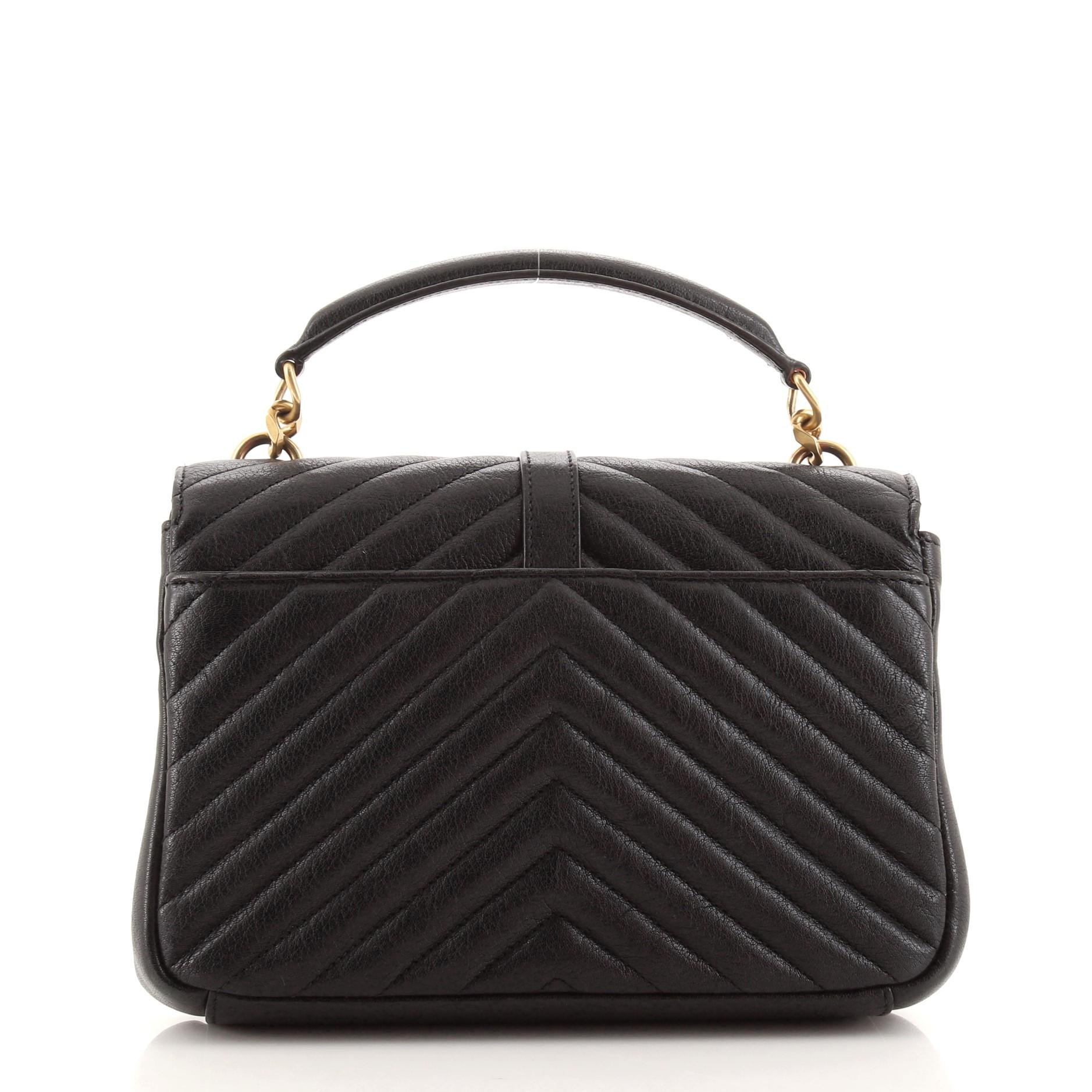 Black Saint Laurent Classic Monogram College Bag Matelasse Chevron Leather Medium