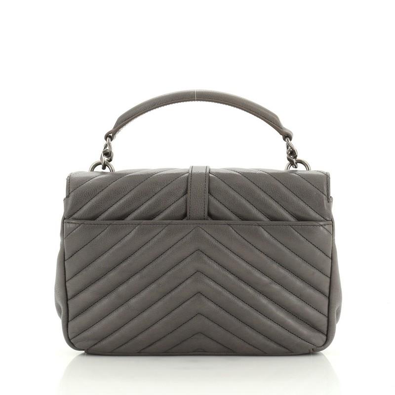 Gray Saint Laurent Classic Monogram College Bag Matelasse Chevron Leather Medium