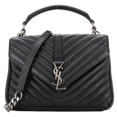 Saint Laurent Klassische Monogrammierte Collegetasche Matelasse Chevron Leder Medium