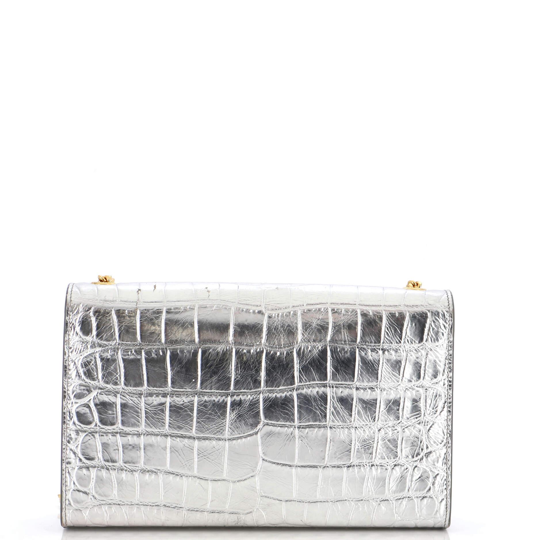 Saint Laurent Classic Monogram Crossbody Bag Crocodile Embossed Leather Large In Good Condition In NY, NY