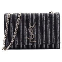 Saint Laurent Classic Monogram Crossbody Bag Striped Metallic Fabric Small