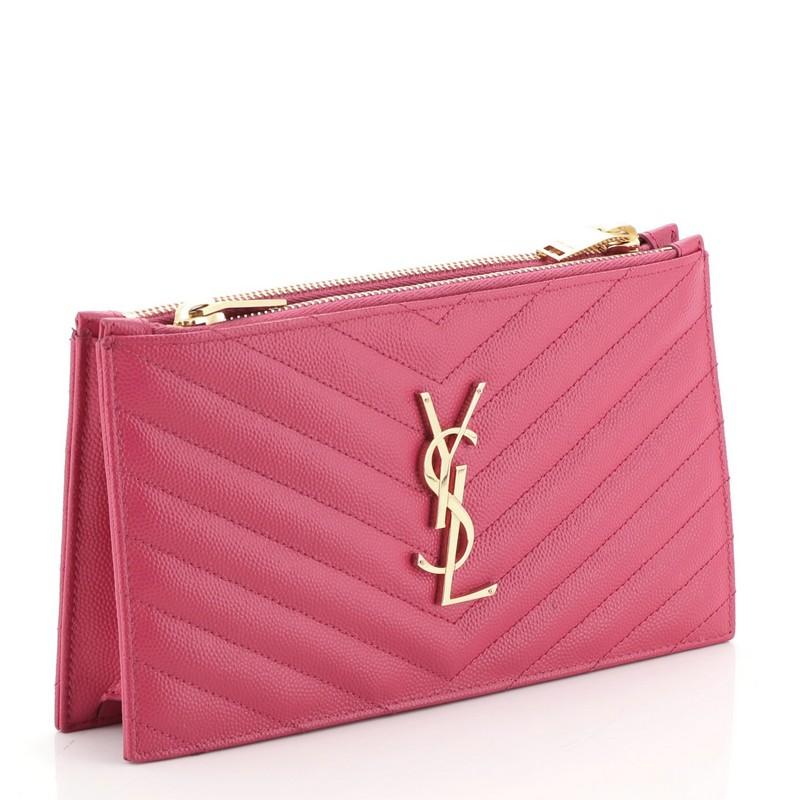 Saint Laurent Classic Monogram Double Zip Wallet Matelasse Chevron